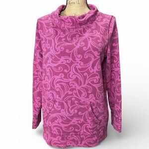 Talbots Vibrant Pink Paisley Print Cowl Neck Pullover Sweatshirt. EC Size Medium